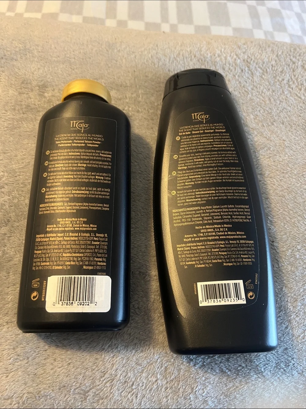 Maja Red Floral Shower Gel - Black Bottle and perfumed talcum powder